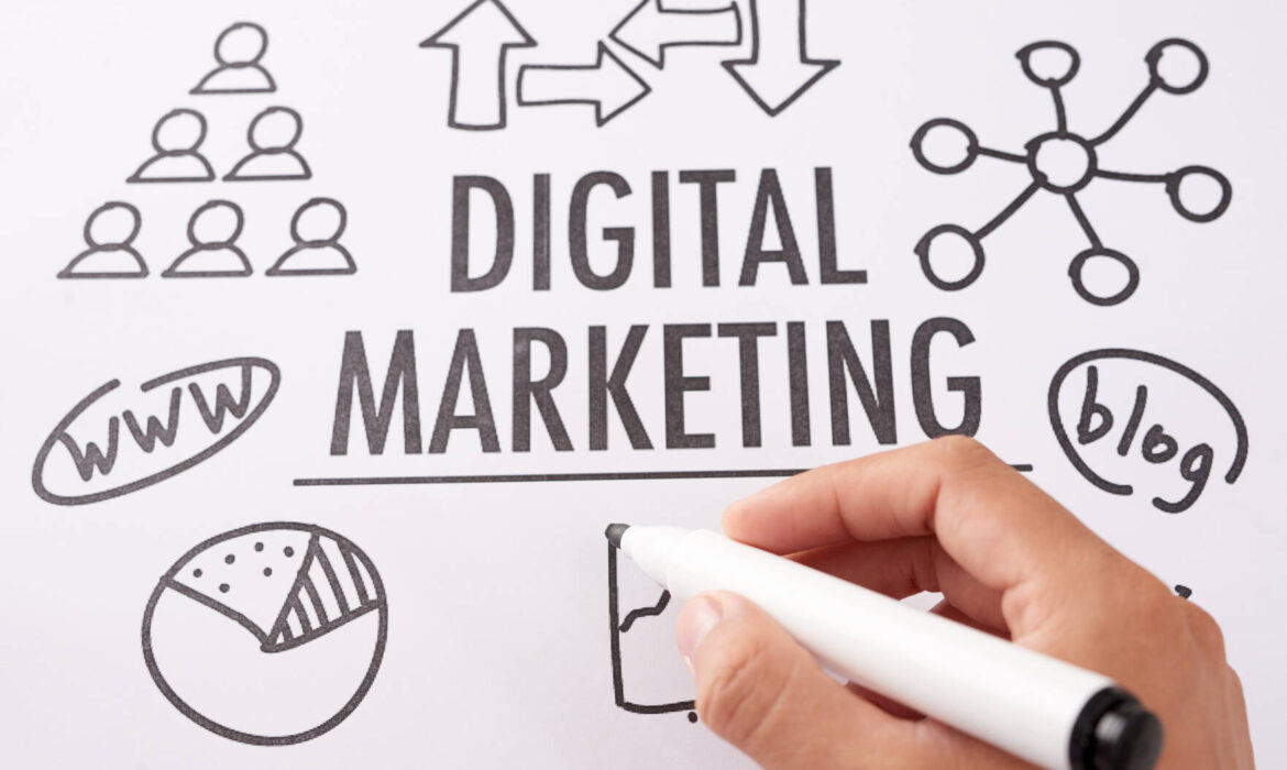 Crop hand drawing digital marketing plan